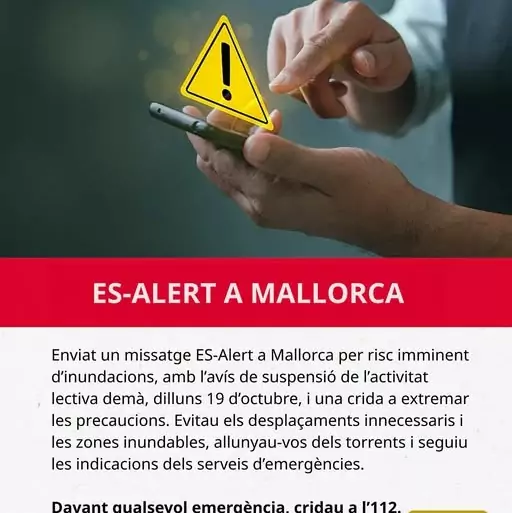 DANA ADAM a Mallorca: alerta ES-Alert i classes suspeses