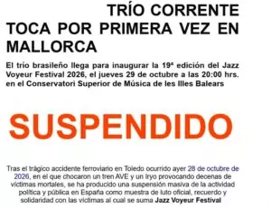 Jazz Voyeur Festival: Suspensió del concert del Trio Corrente